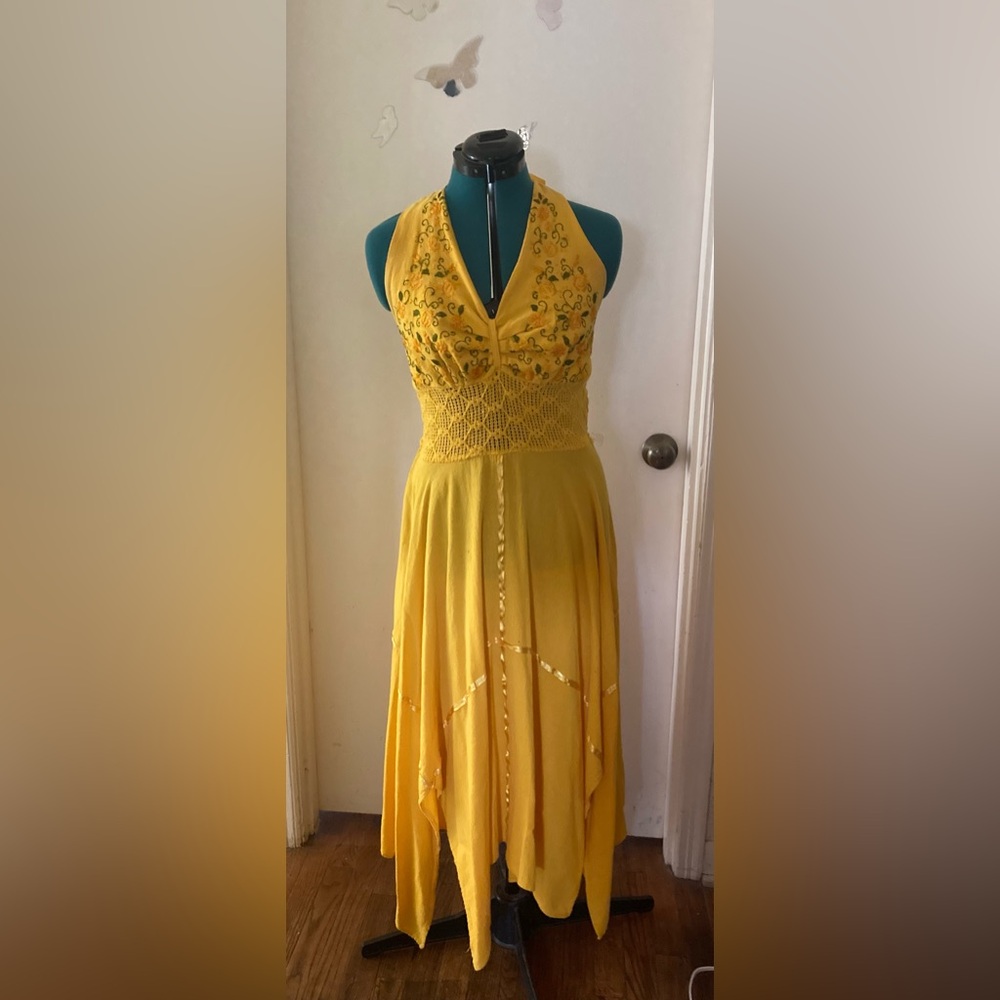 Embroidered halter dress